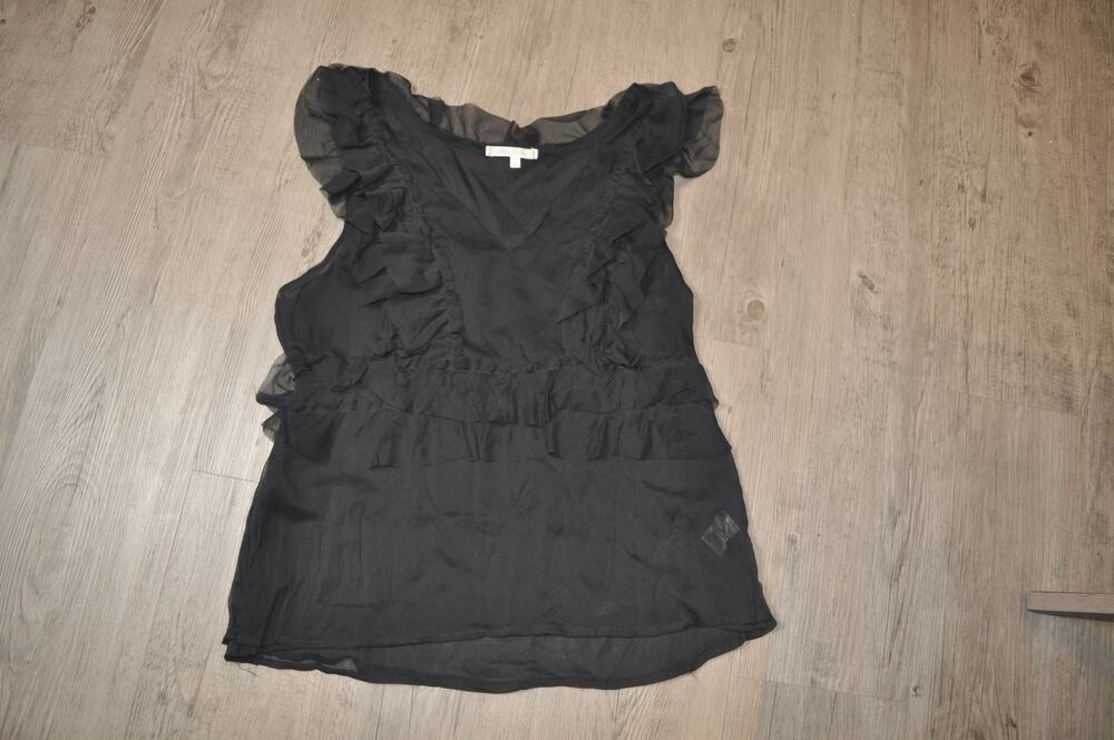 Willow & Clay Blouse Women's Large Black Sleeveless Ruffle Chiffon Top EUC